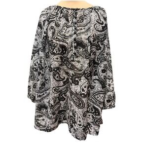 Chaps Black White Paisley Print Tunic Top Blouse Long Sleeve Boat Neck Size 2xl